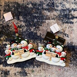 Festive Snowman Family of 5 Ornament - Multicolor( set of 2)